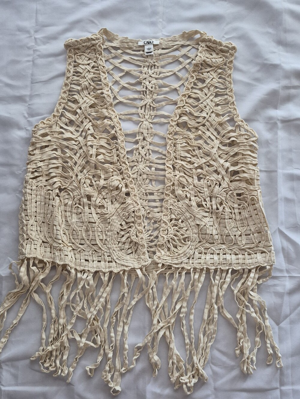 Cato Cream Crochet Fringe Vest Top Boho Cowgirl